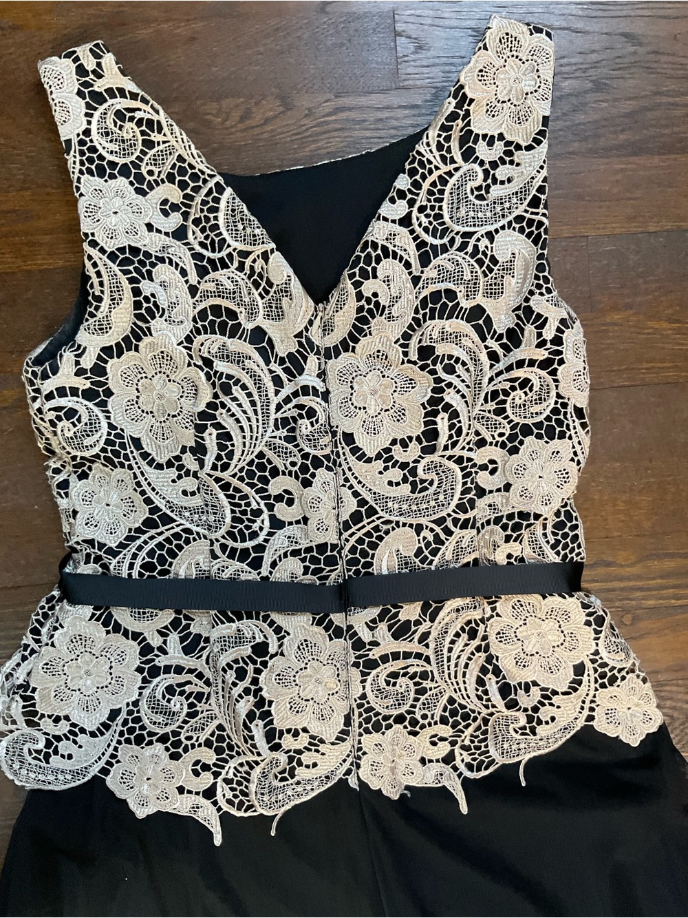 Alex Evenings Size 12 Black Gold Lace Formal Evening Gown 59” Long - Picture 12 of 14